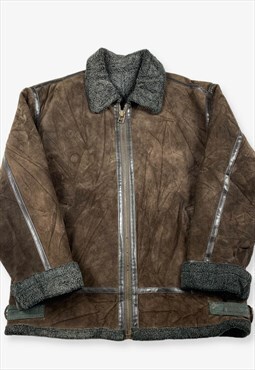 Vintage Berkeley Suede Leather Flight Jacket Dark Brown L
