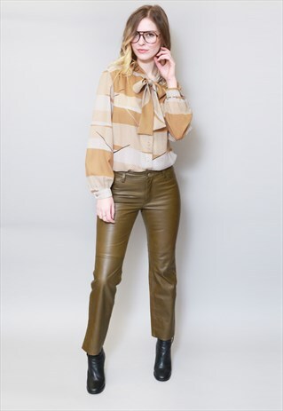 VINTAGE 1970'S GOLDEN CHEVRON STRIPE PUSSY BOW BLOUSE