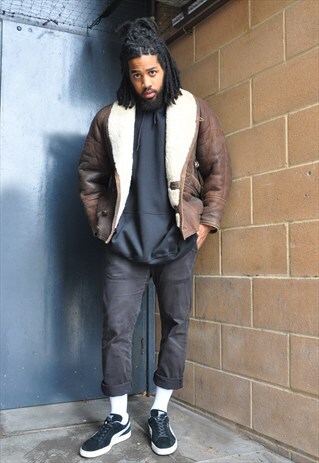 VTG 70S BROWN SHEEPSKIN SHEARLING WINTER LEATHER COAT
