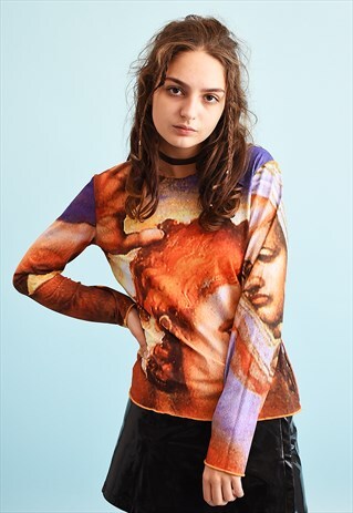 90'S RETRO PAINTING PRINT KITSCH TEEN PARTY TOP