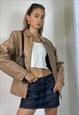 Vintage Y2k Beige Brown Leather Jacket Zipped Grunge