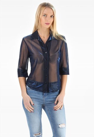 SHEER METALLIC SHIRT OIL SLICK