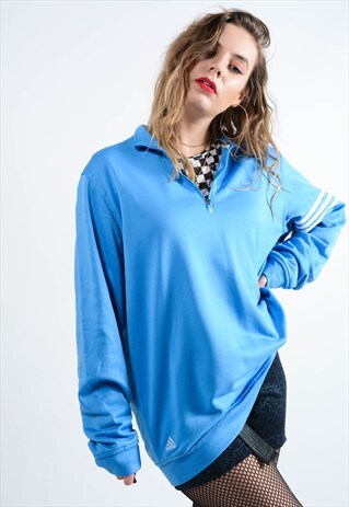 ADIDAS 1/4 ZIP OVERSIZED SPORTS TOP IN BLUE WITH LOGO