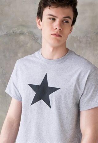 BLACK STAR T SHIRT RETRO VINTAGE STYLE 70S 90S PRINTED TEE