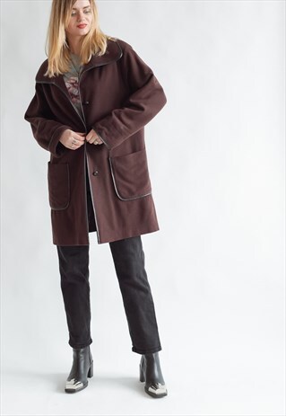 VINTAGE 80S RUST BROWN BELL COAT WITH WOOL