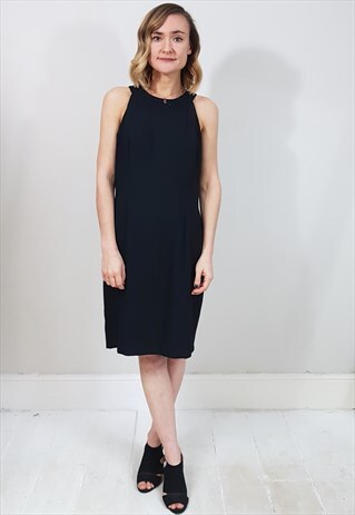 VINTAGE 90'S BLACK BEADED SCOOP NECK MINI DRESS