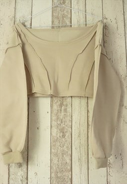 Vintage Y2K Beige Cream Monochrome Crop Cropped Sweater Top