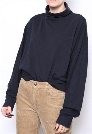VINTAGE 90S BLACK POLO HIGH TURTLE ROLL NECK TOP