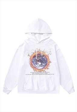 Earth print hoodie flame top planet slogan premium jumper