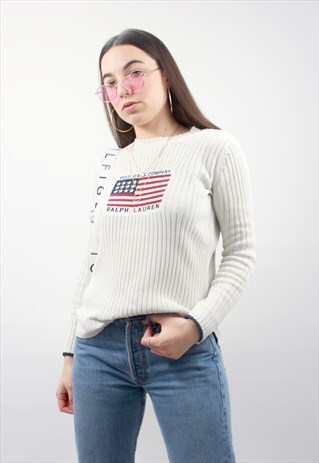 90'S RARE RETRO IVORY AMERICAN FLAG JUMPER