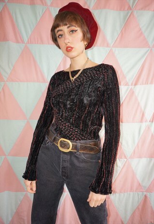VINTAGE Y2K BLACK / BURGUNDY TWO TONE RUCHED VELVET TOP