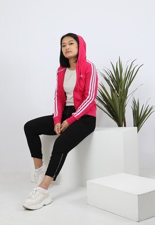 VINTAGE ADIDAS EMBROIDERED LOGO ZIPPED HOODIE