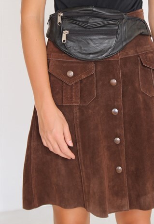 VINTAGE BLACK LEATHER WAIST BAG BUM BAG