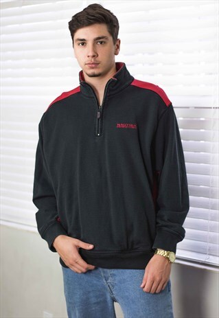 VINTAGE NAUTICA 1/4 ZIP SWEATSHIRT JUMPER LOGO 90S L 25.6