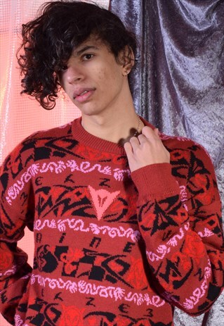 VINTAGE DAINESE RED, PINK AND BLACK KNITTED JUMPER