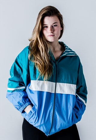 VINTAGE 90S JACKET IN BLUE, TURQUOISE AND WHITE