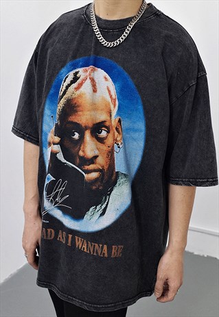 Black Dennis Rodman Washed oversized T shirt tee Y2K