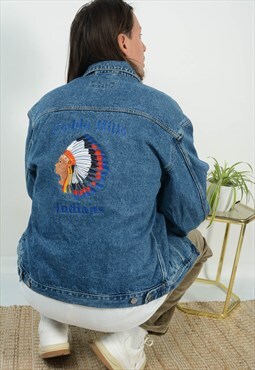 Vintage 90s Deinim Jacket Workwear  Blue Back Print