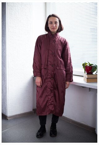 VINTAGE 80'S BROWN SHIMMERING HIGH COLLAR PARKA COAT