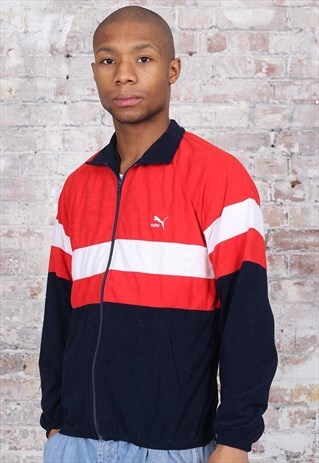 VINTAGE PUMA LOGO TRACK JACKET RED NAVY