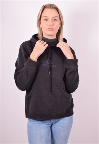 ADIDAS WOMENS VINTAGE HOODIE JUMPER MEDIUM BLACK 90S