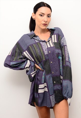 VINTAGE 90'S RETRO FUNKY CRAZY PATTERNED OVERSIZED SHIRT