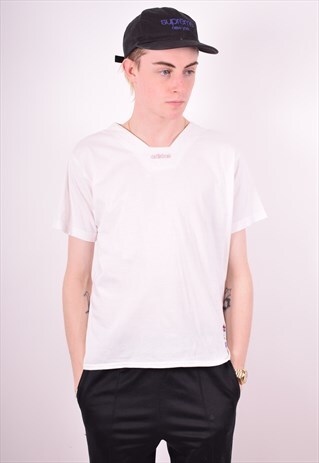 ADIDAS MENS VINTAGE T-SHIRT TOP MEDIUM WHITE 90'S