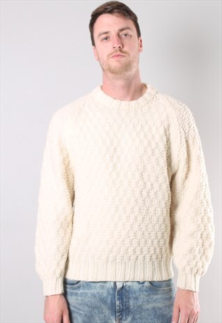 VINTAGE WOOL CABLE KNIT JUMPER MEDIUM