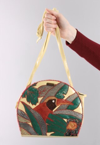 VINTAGE 80S EMBROIDERED PATCHWORK LEATHER BAG