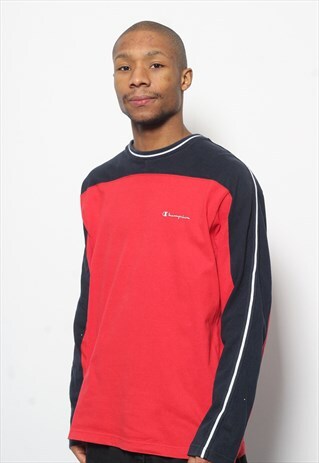 VINTAGE CHAMPION BIG LOGO SPELLOUT LONG SLEEVE T-SHIRT RED