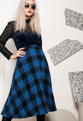 80S VINTAGE PLEATED TARTAN SKIRT