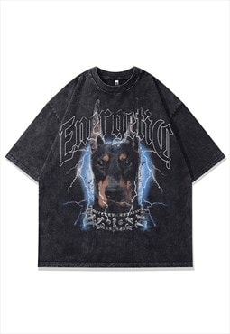 Dog chocker t-shirt Pinscher tee metalcore top vintage grey