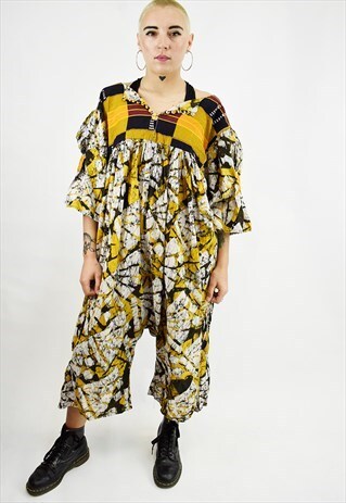 VINTAGE 80S AFRICAN PRINT AWKWARD LENGTH ROMPER SUIT