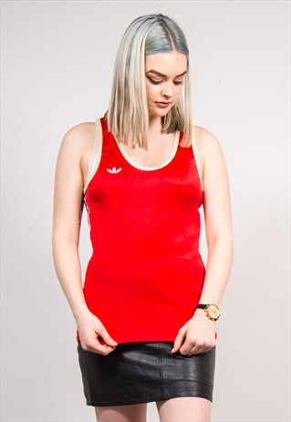VINTAGE 80'S RED ADIDAS SPORTS VEST TOP T-SHIRT