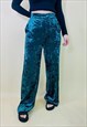VINTAGE WIDE LEG CRUSHED VELVET GREEN TROUSERS