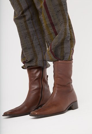 VINTAGE BROWN POINTY LEATHER BOOTS