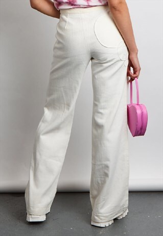 VINTAGE 90'S SKIN FUSHI CREAM PATCH WORK TROUSERS