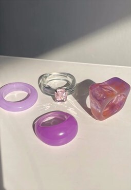 Festival acrylic fashion 4 ring gem stacking set