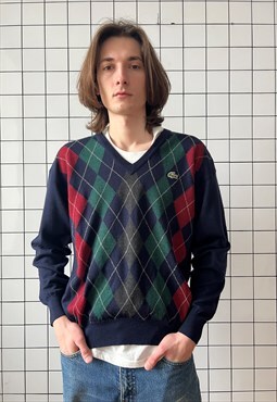 Vintage LACOSTE Sweater Knit V Neck Jumper Knitted 80s