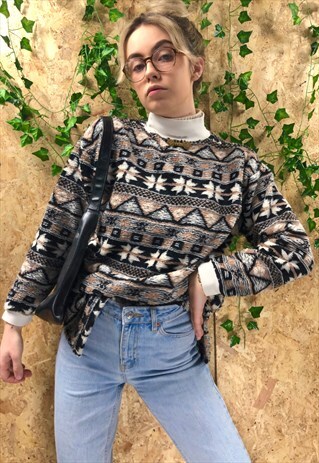 VINTAGE BROWN PATTERNED FLEECE JUMPER
