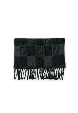 Fendi scarf grey FF zucca monogram print wool tasselled