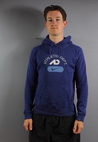 VINTAGE NIKE HOODIE IN BLUE WITH EMBROIDERED LOGO AND POUCH