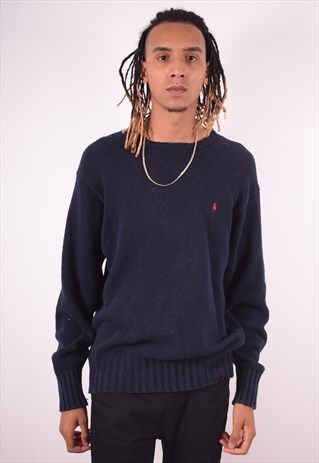 POLO RALPH LAUREN MENS VINTAGE JUMPER SWEATER LARGE BLUE 90S