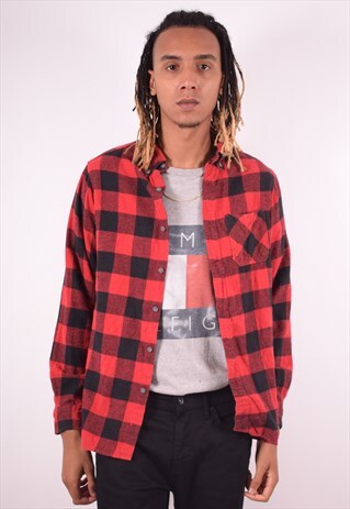 MENS VINTAGE FLANNEL SHIRT LARGE RED CHECK 90S