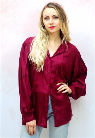 1990S VINTAGE RED WINE PURE SILK OVERSIZED SHIRT