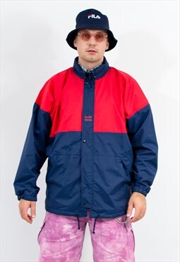 Vintage 90s windbreaker in navy blue red rain coat jacket
