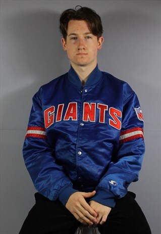 VINTAGE STARTER GIANTS NFL VARSITY BOMBER JACKET IN BLUE WIT