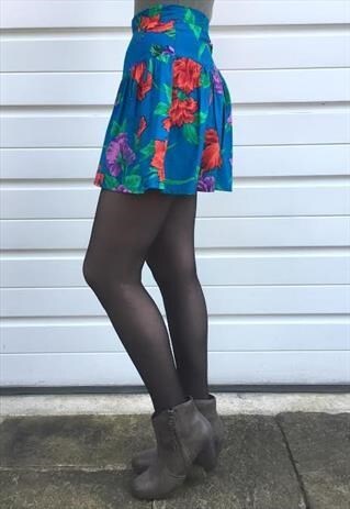 WOMENS VINTAGE 80S FLORAL SKIRT BRIGHT COLOURFUL FLOATY BOHO