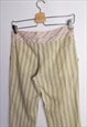 VINTAGE 90'S STRIPED 3/4 FLARED LINEN BEIGE CAPRI PANTS 