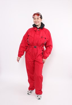 Red one piece ski suit, vintage 90s woman snowsuit, Size L